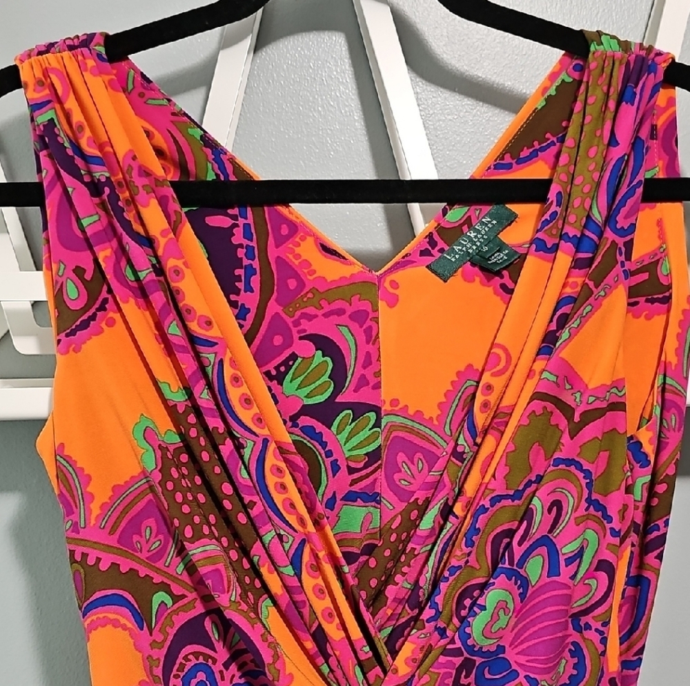 Ralph Lauren Vibrant Orange and Pink Midi Dress